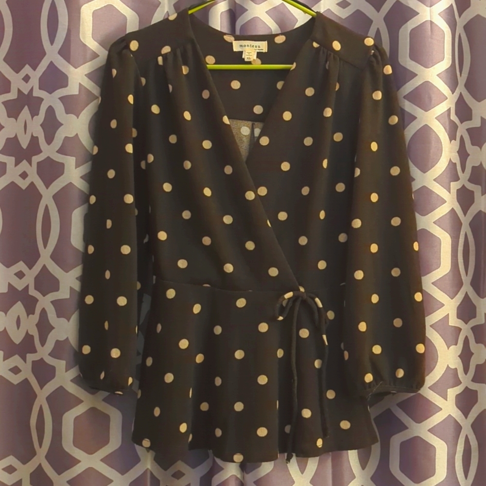 Brown w/white Polka Dot Sweater w/side bow.